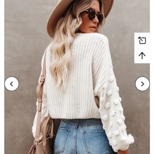 Women's Bubble Sleeve Round Neck Cropped Knit Sweater